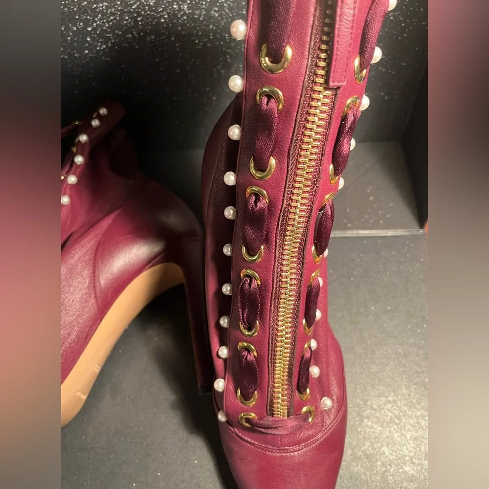 ALTUZARRA  Burgundy Women's Leather Ankle boots ! Size 39 1/2 - Picture 6 of 8